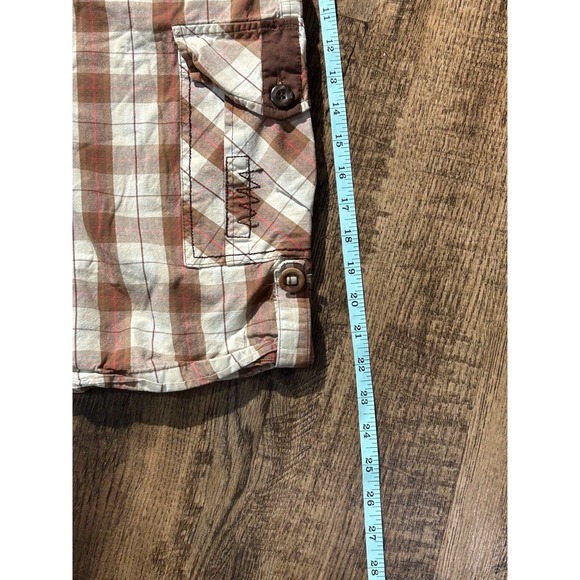 Koman Cargo Shorts Mens 32 White Brown‎ Plaid Utility Pockets Casual Flat Front - Picture 13 of 16